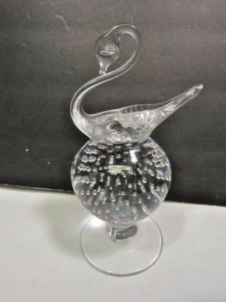 Vintage Pairpoint Footed Art Glass Controlled Bubble Paperweight With Swan Clear