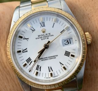 Fully Serviced By Rolex Date 15223 Mens 18K Two Tone Watch Oyster Band 2