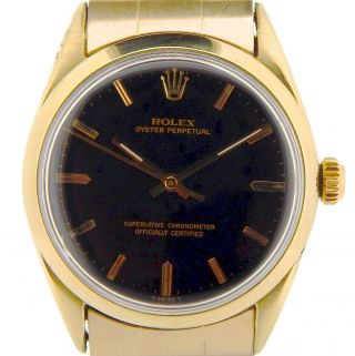 Men Rolex 14k Gold Shell Oyster Perpetual No - Date Watch Black W/oyster Band 1024
