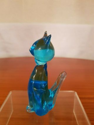 Vintage Murano Art Glass Cat Small Figurine - Turquoise Blue 12