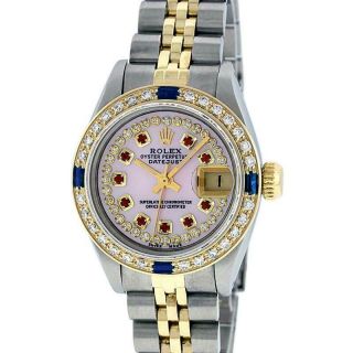 Rolex Women ' s Datejust S/Steel - 18K Yellow Gold Pink MOP Diamond Watch Sapphire 2