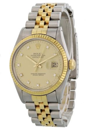 Rolex Oyster Perpetual Datejust 16013 Diamond Dial Mens Watch Box Papers
