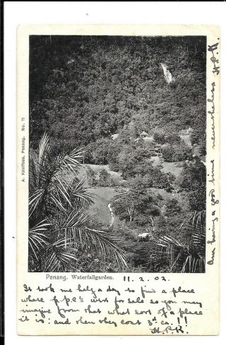 Malaya Penang 1902 Waterfall Gardens 3c To Uk