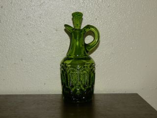 Vintage L.  E.  Smith Green Glass Moon & Stars Cruet With Ground Glass Stopper