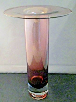 Tall Mid - Century Modern Scandinavian Art Glass Amethyst Vase With Wide Rim