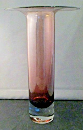 Tall Mid - Century Modern Scandinavian Art Glass Amethyst Vase with Wide Rim 2