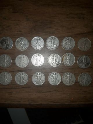 9$ Face Value 90 Silver Walking Liberty Half Dollars 18 Coins