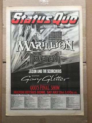 Status Quo/marillion Milton Keynes Bowl Poster Sized Music Press Advert
