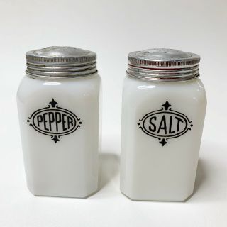 Vintage Hazel Atlas Salt Pepper Shakers White Milk Glass
