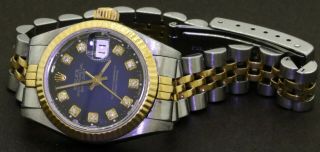 Rolex Datejust 69173 Ss/18k Gold Automatic Ladies Watch W/ Vs Diamond Blue Dial
