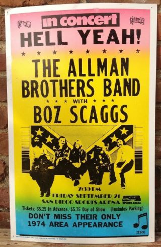 Vintage " The Allman Brothers Band " In Concert Poster 14 " X 22 " W/ Boz Scaggs