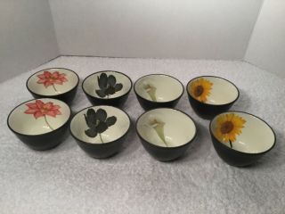 Set Of 8 Noritake Colorwave Graphite Stoneware Floral Dessert Fruit Bowls