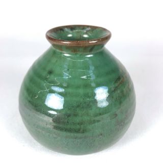 Rowantree Art Pottery Vase In Green Glaze From Blue Hill Maine (hand Thrown)