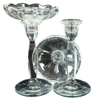 Vtg Heisey Elegant Patrician Two Piece Convertible Glass Candlestick Holder Pair