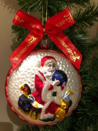 Waterford Hand Painted Blown Glass Santa With Globe Christmas Ornament