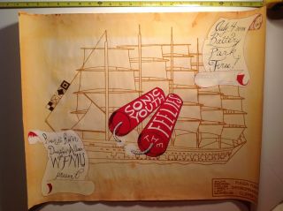 Sonic Youth Handmade Art Concert Poster,  Lp Live Battery Park Nyc July 4 2008