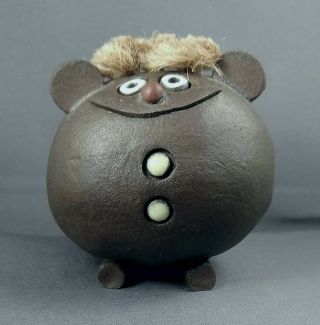 Vintage 1980s Brown Pottery Troll Paperweight Figurine By Marianne Suda