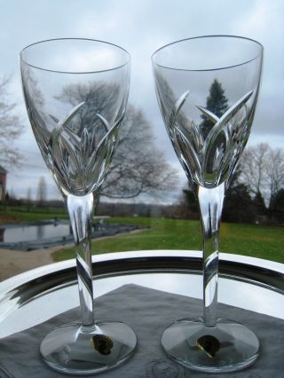 Waterford Irish Crystal.  Merrill Pattern.  Two 8 3/8 " Wine Glasses.  Upc Signed