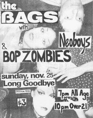 Vintage Concert Poster 1979 Bags Neo Boys Bop Zombies Portland Punk Rock Kbd Diy