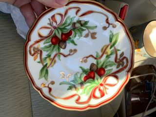 Tiffany & Co.  Tiffany Holiday Christmas Ribbon Mistletoe Porcelain Plate And Cup