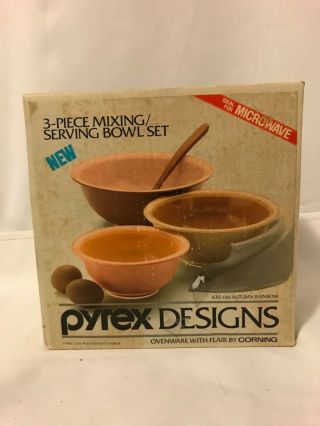 Vintage Pyrex 3 Piece Mixing Serving Bowl Set Autumn Rainbow