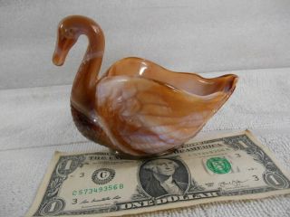 Imperial Root Beer Caramel Slag Glass Swan Candy Dish 5 1/2 X 3 1/4 X 4 "