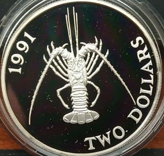 1991 Bermuda 2 Dollar Silver Proof Coin,  Lobster