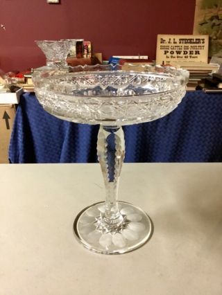 Antique Abp Cut Glass Crystal Large Compote Centerpiece Bowl,  Long Stem 10” Tall