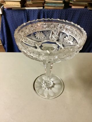Antique ABP Cut Glass Crystal LARGE Compote Centerpiece Bowl,  Long Stem 10” Tall 2
