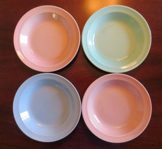 4 Vtg Lu - Ray Luray Pastels Rimmed Soup Bowls Green Pink Blue Taylor Smithtaylor