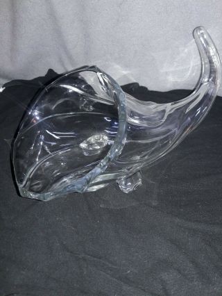 Vintage Clear Glass Cornucopia Horn Of Plenty Footed Table Centerpiece 13 Inches