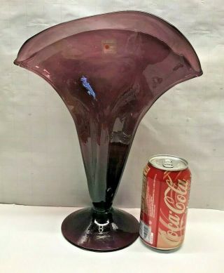 Vintage Large Blenko Amethyst Art Glass Purple Handkerchief Vase 1980 