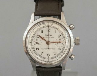 Vintage Cyma Watersport Chronograph Wristwatch - Clamshell Case - Valjoux Cal 22