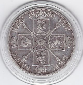 1890 Queen Victoria Sterling Silver Double Florin (4/ -) British Coin