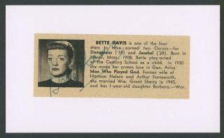 Bette Davis (1908 - 1989) Autograph Cut | 2x Academy Award Best Actress - Signed