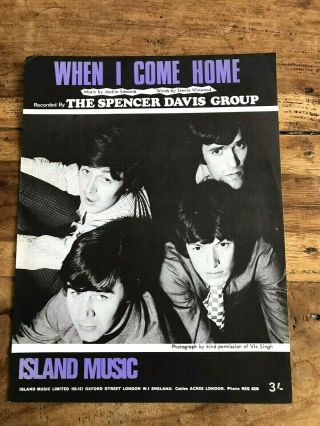 The Spencer Davis Group When I Come Home Uk Sheet Music,  1966
