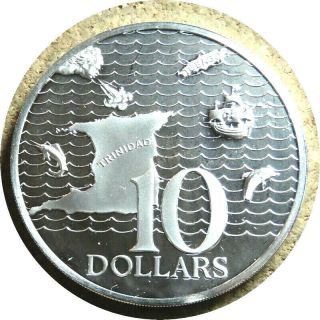 Elf Trinidad & Tobago 10 Dollars 1973 Silver Proof Map Ship