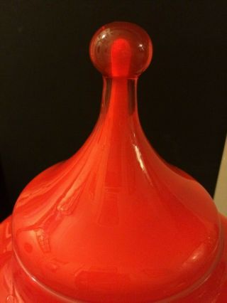 Mid Century Empoli Orange Glass Lidded Apothecary Jar Pedestal Jar 2