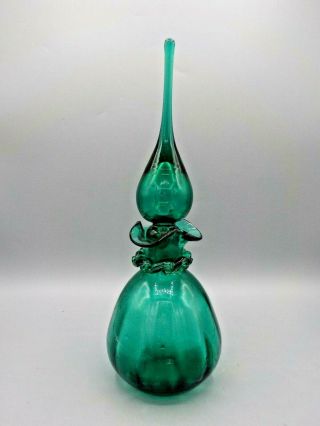 Blenko Peacock Teal Blue Mid Century Modern Decanter W/stopper Ruffle Rigaree