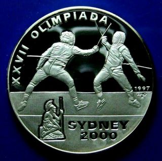Carribean Zone 10 Pesos 1997,  Silver Proof,  Sydney Olympics,  Fencing