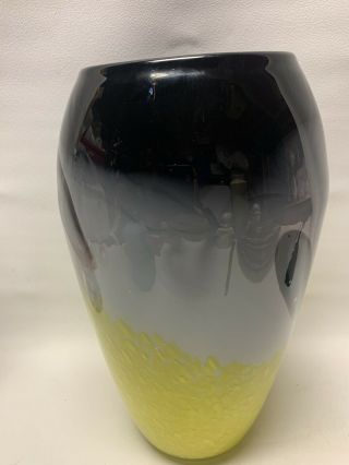 Gorgeously Crafted 11” MURANO ITALY Glass Vase Multicolored Yellow Black Gray. 2
