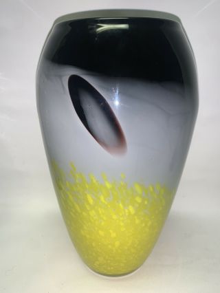 Gorgeously Crafted 11” MURANO ITALY Glass Vase Multicolored Yellow Black Gray. 3