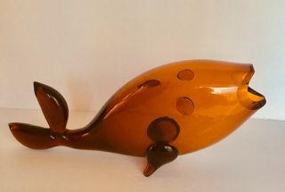 Vintage Mid Century BLENKO Art Glass Figural Fish Vase sculpture - Amber color 3