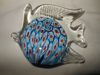 Murano? Red,  White & Blue Millefiori Art Glass Angel Fish Paperweight Nautical