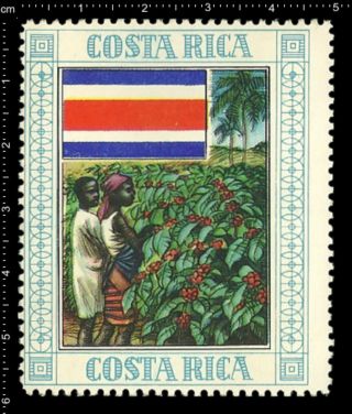Old German Poster Stamp Cinderella Flag Costa Rica Coffee Plantation Blacks