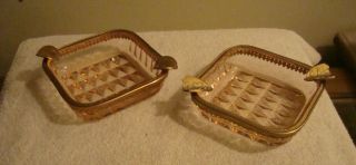 Vintage 2 Ashtrays Pink Depression Glass With Gold Trim Square