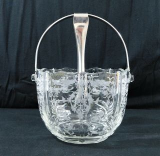 1930’s Fostoria Crystal - Navarre Clear - Baroque Ice Bucket With Handle & Tongs