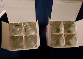 Spode Christmas Tree Set Of 8 Highball Glasses W Box Gold Rim Glassware
