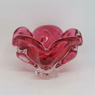 Chribska Czech Ruby Red Art Glass Bowl By Josef Hospodka C1950s