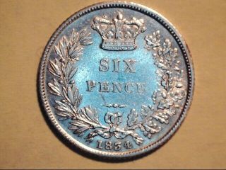 1834 Great Britain - 6 Pence Silver Coin William Iv - Au To Bu